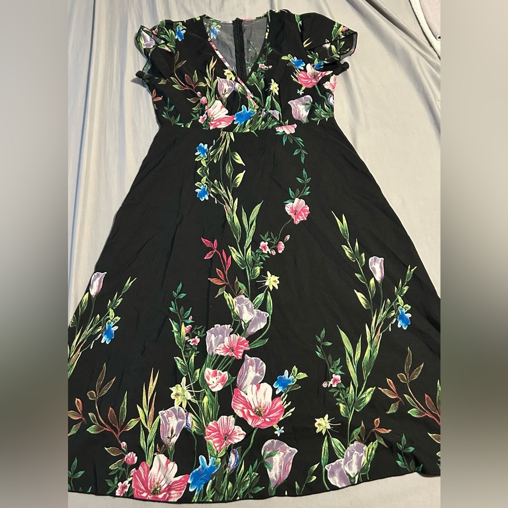 Black Floral A-Line Women’s Dress - Elegant Garden Print- size n/a